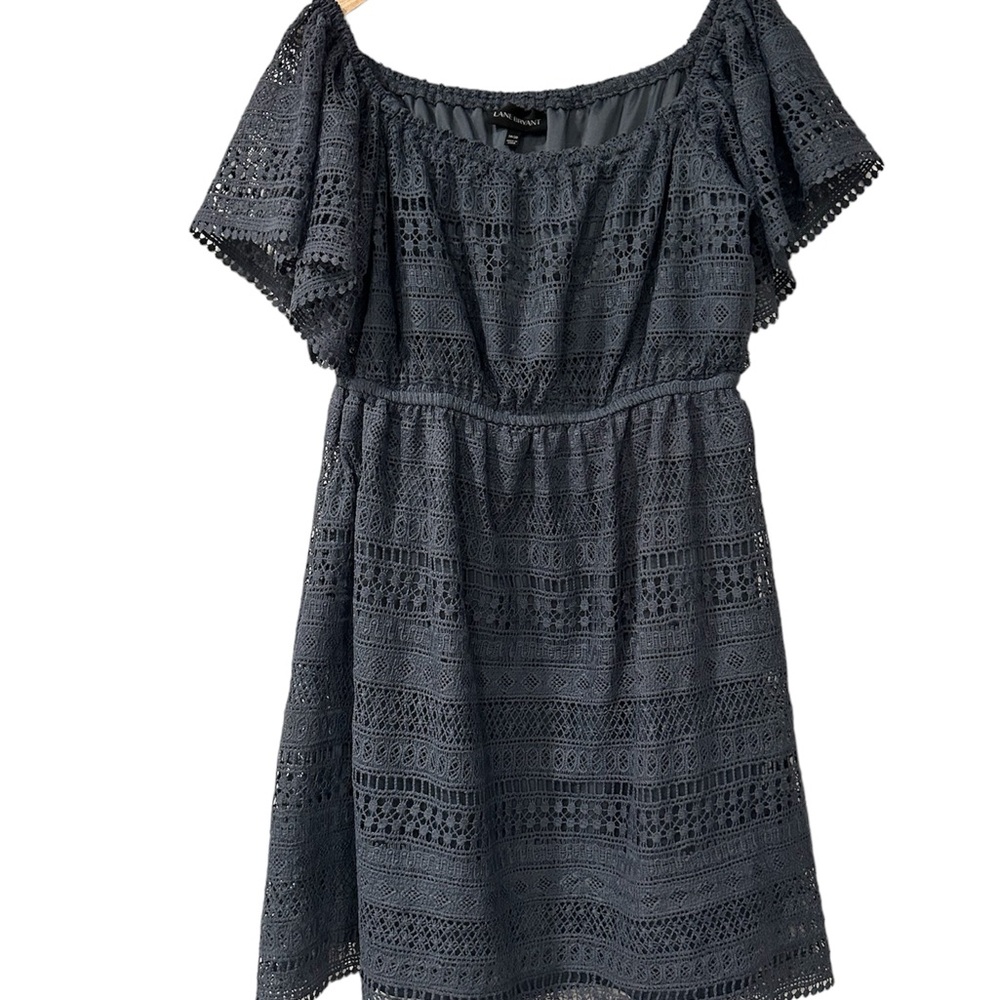 Lane Bryan Boho off-the-shoulder blue crochet lace midi dress women’s size 18/29
